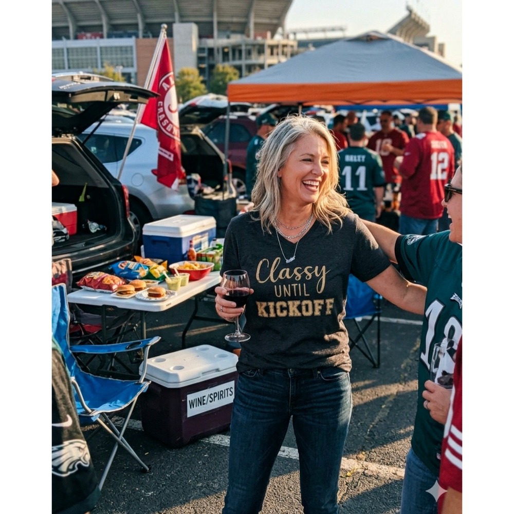 The Royal Standard Classy Until Kickoff Graphic Tee V-Neck Charcoal Grey Small